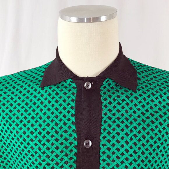 Vintage 60s 70s Shirt Sweater Diplomat Acetate Knit Green Black Mod - Picture 3 of 7